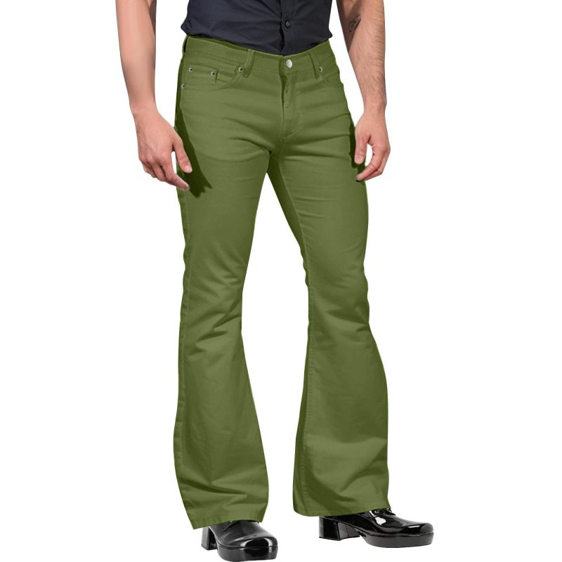 2024 New Fashion Men's Retro Flare Pants, Solid Color Mid-Rise Trousers Casual Classic 70s Bell Bottom - Image 6