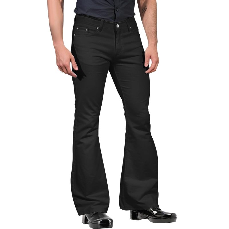2024 New Fashion Men's Retro Flare Pants, Solid Color Mid-Rise Trousers Casual Classic 70s Bell Bottom - Image 7