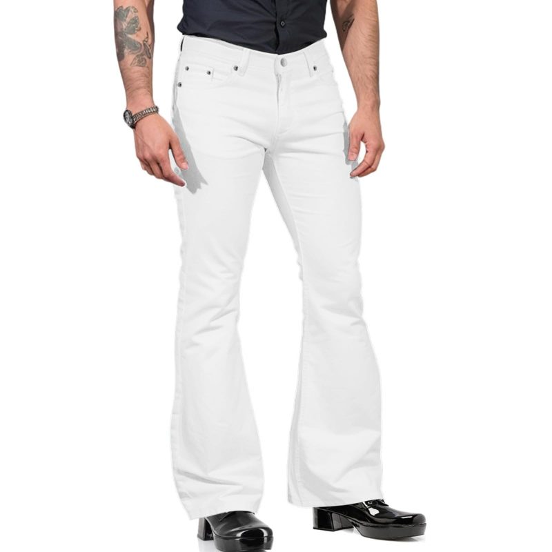 2024 New Fashion Men's Retro Flare Pants, Solid Color Mid-Rise Trousers Casual Classic 70s Bell Bottom - Image 8