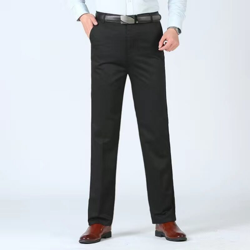 Summer Thin Autumn Thick 100% Cotton Straight Suit Pants Men's Loose Trousers Business Solid Gray Khaki Casual Brand Clothes - Image 3