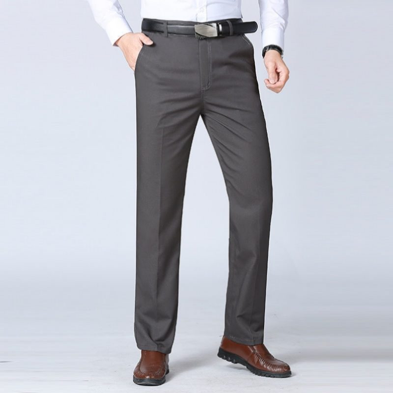 Summer Thin Autumn Thick 100% Cotton Straight Suit Pants Men's Loose Trousers Business Solid Gray Khaki Casual Brand Clothes - Image 4