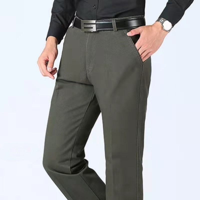 Summer Thin Autumn Thick 100% Cotton Straight Suit Pants Men's Loose Trousers Business Solid Gray Khaki Casual Brand Clothes - Image 6