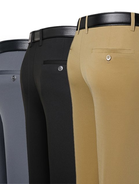 Men's Trousers Summer Thin Business Casual Pants Classic Solid Color Elastic Comfortable Loose Straight Brand Men's Wear