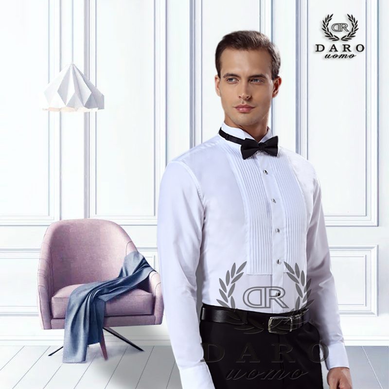 2023 DR DARO UOMO Mens shirts white tuxedo shirt party wedding shirt 883-white