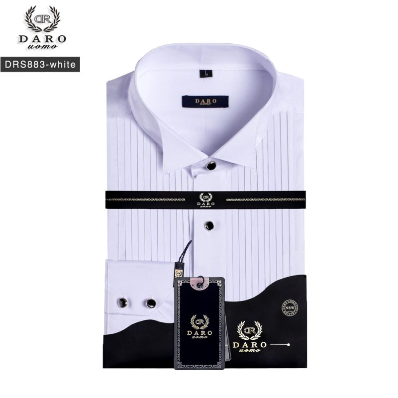 2023 DR DARO UOMO Mens shirts white tuxedo shirt party wedding shirt 883-white - Image 3