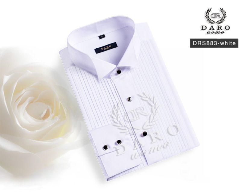 2023 DR DARO UOMO Mens shirts white tuxedo shirt party wedding shirt 883-white - Image 4