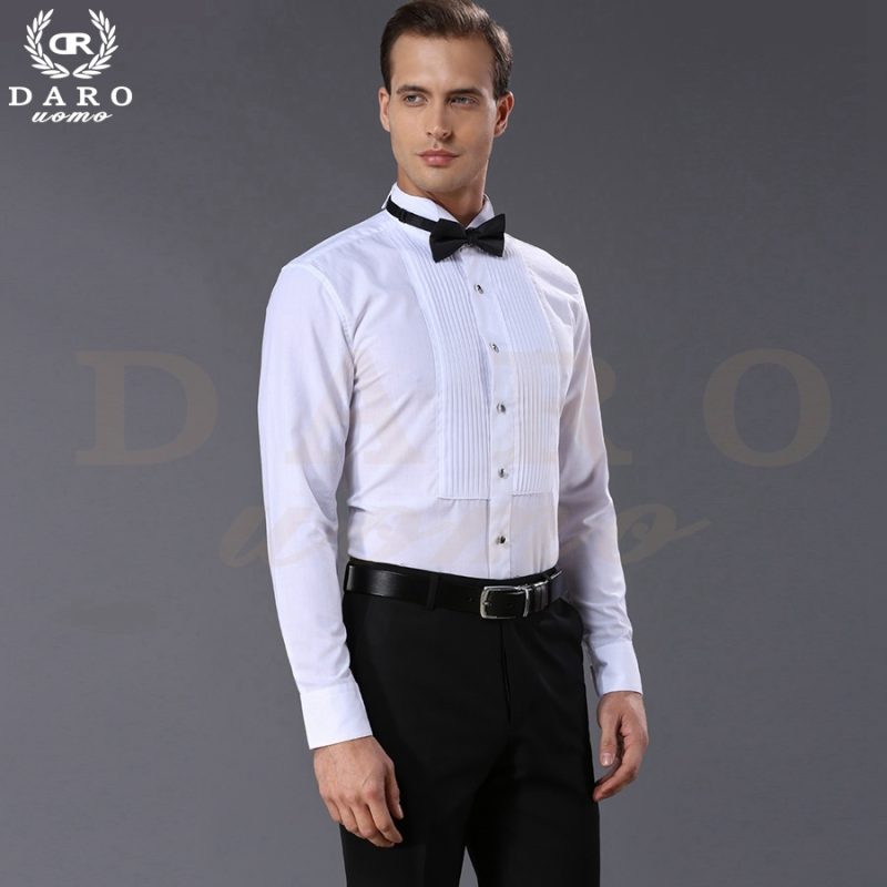 2023 DR DARO UOMO Mens shirts white tuxedo shirt party wedding shirt 883-white - Image 7