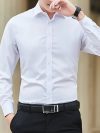 New Plus Size 8XL Men Solid Color Business Shirt Long Sleeve Shirt Fashion Classic Basic Casual Slim White Spring Autumn