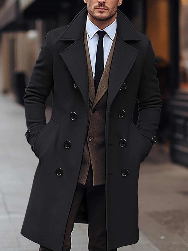 Men's autumn and winter new collection men's coat casual fashion double breasted mid length men's top coat - Image 6