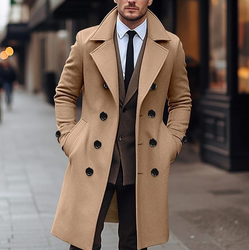Men's autumn and winter new collection men's coat casual fashion double breasted mid length men's top coat - Image 7