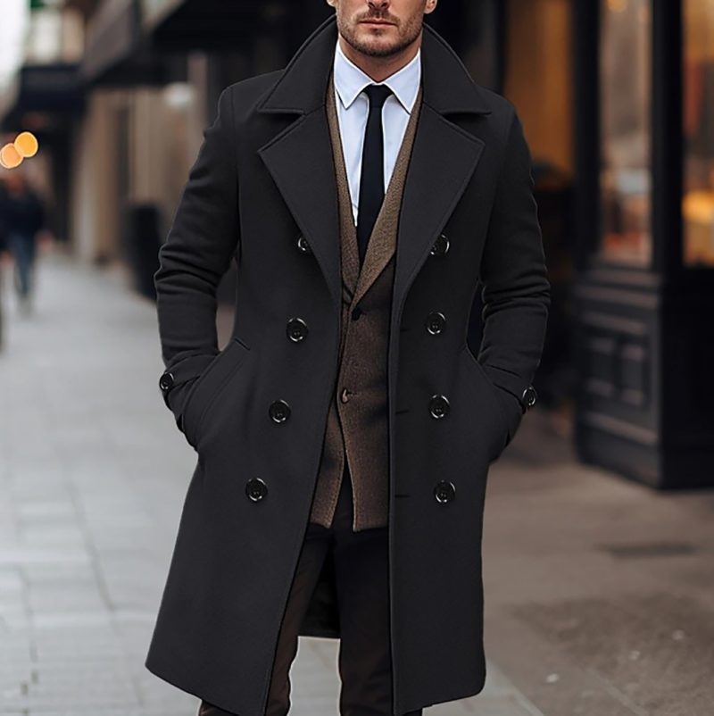 Men's autumn and winter new collection men's coat casual fashion double breasted mid length men's top coat - Image 8