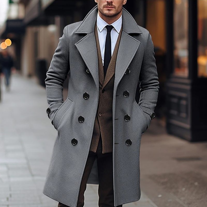 Men's autumn and winter new collection men's coat casual fashion double breasted mid length men's top coat - Image 9