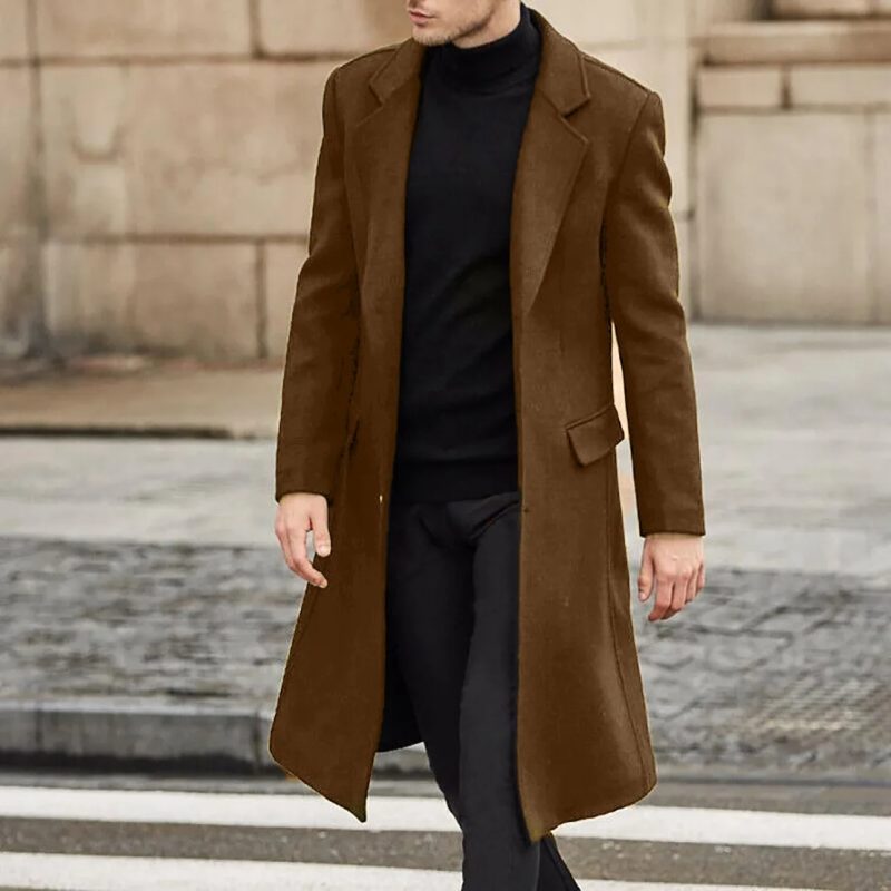 2023 New Autumn and Winter Fashion Casual Men's Long Windbreaker Woolen Coat Men's Woolen Coat - Image 2