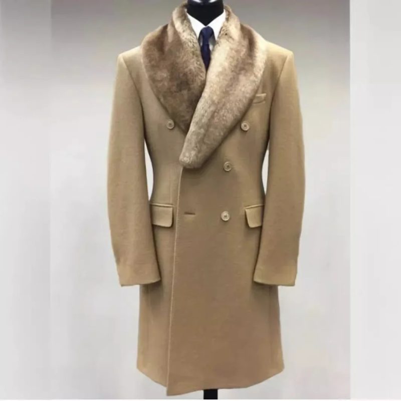European and American Men's Woolen Lapel Medium Long Double-breasted Coat, Autumn and Winter New Solid Color Woolen Casual Coat - Image 2