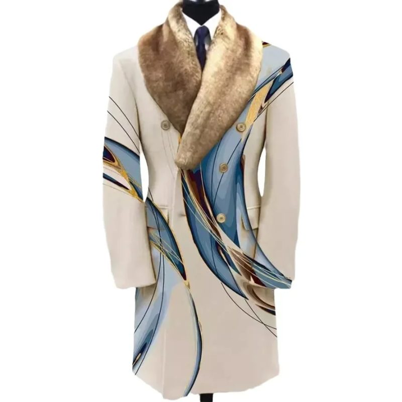 European and American Men's Woolen Lapel Medium Long Double-breasted Coat, Autumn and Winter New Solid Color Woolen Casual Coat - Image 3