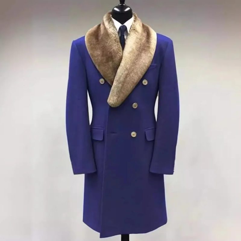 European and American Men's Woolen Lapel Medium Long Double-breasted Coat, Autumn and Winter New Solid Color Woolen Casual Coat - Image 7