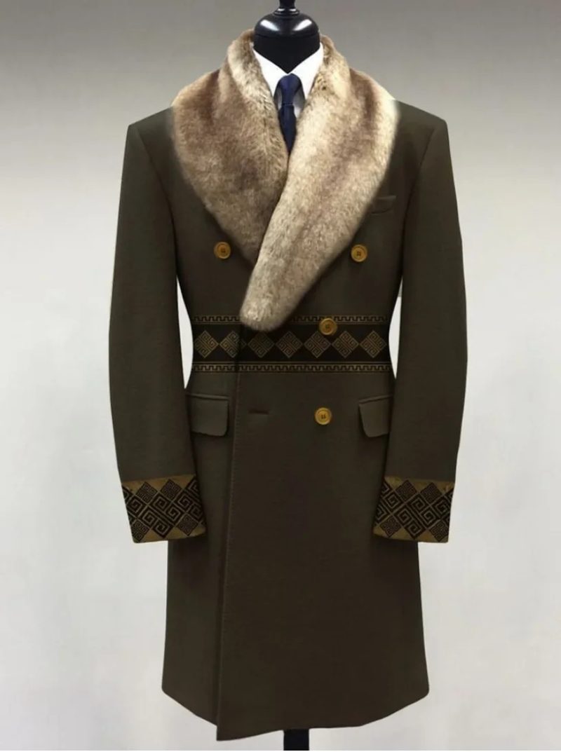 European and American Men's Woolen Lapel Medium Long Double-breasted Coat, Autumn and Winter New Solid Color Woolen Casual Coat - Image 10