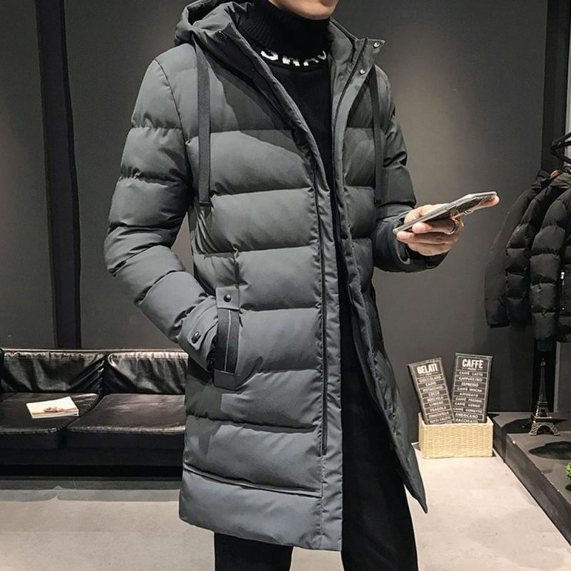 Men Cotton Coat With High Collar Mid length Men's Winter Jacket Men's Padding Hooded Down Coat Long Padding - Image 2