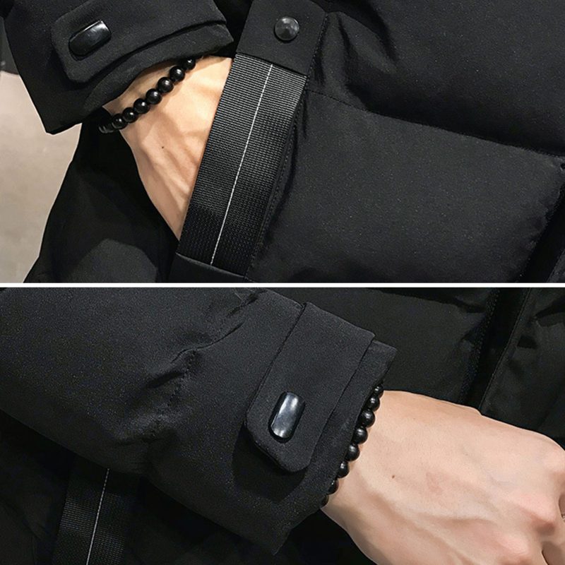 Men Cotton Coat With High Collar Mid length Men's Winter Jacket Men's Padding Hooded Down Coat Long Padding - Image 5