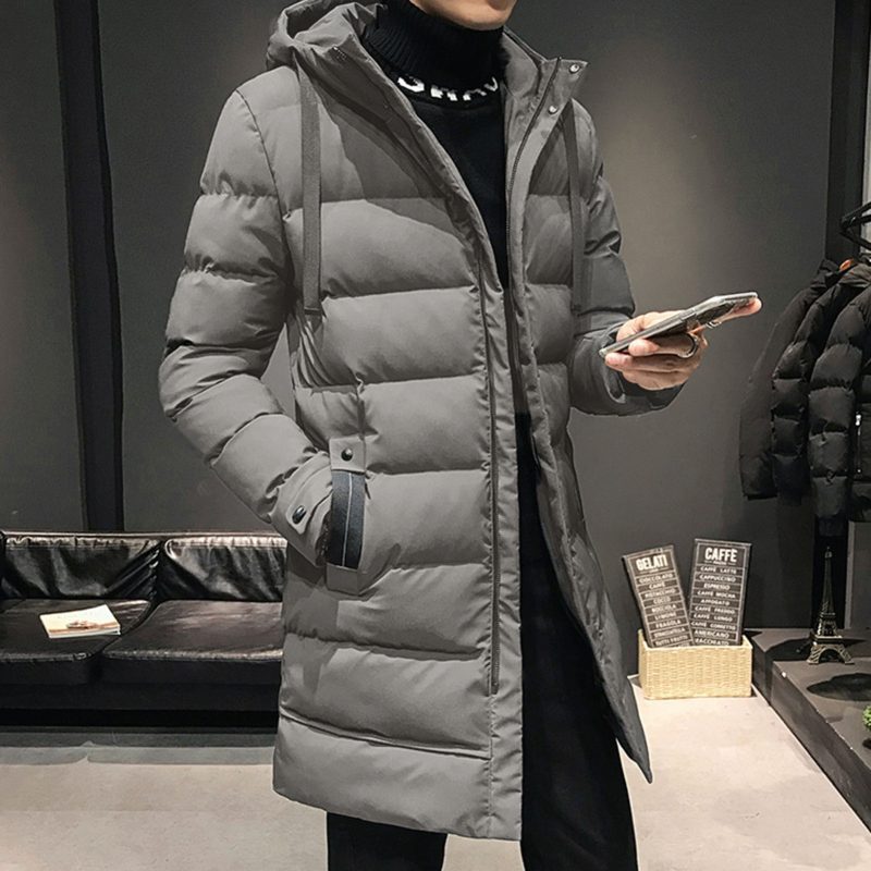 Men Cotton Coat With High Collar Mid length Men's Winter Jacket Men's Padding Hooded Down Coat Long Padding - Image 7