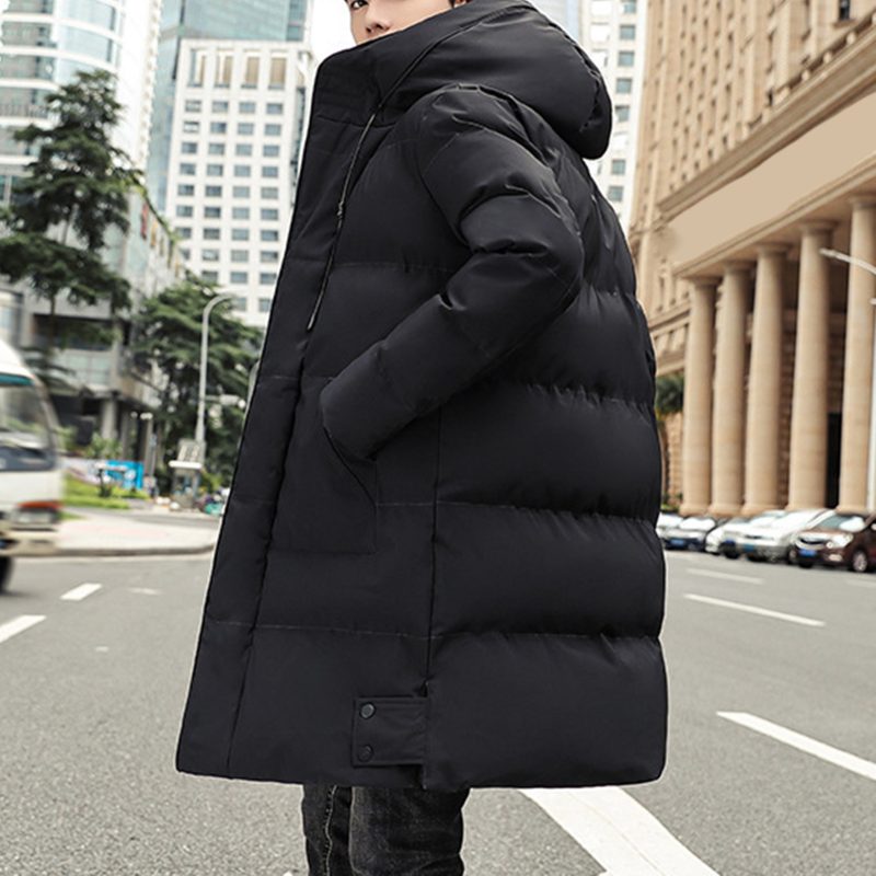 Men Cotton Coat With High Collar Mid length Men's Winter Jacket Men's Padding Hooded Down Coat Long Padding - Image 8