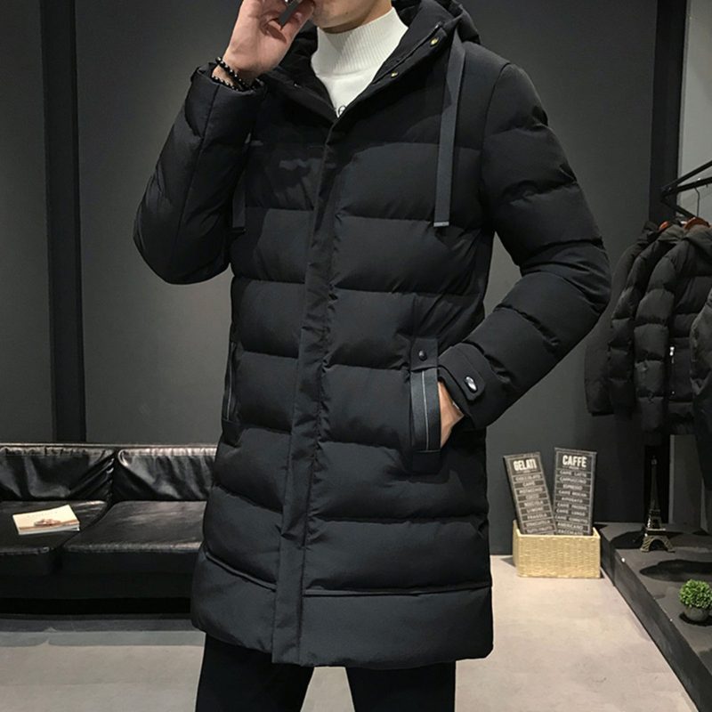 Men Cotton Coat With High Collar Mid length Men's Winter Jacket Men's Padding Hooded Down Coat Long Padding - Image 9