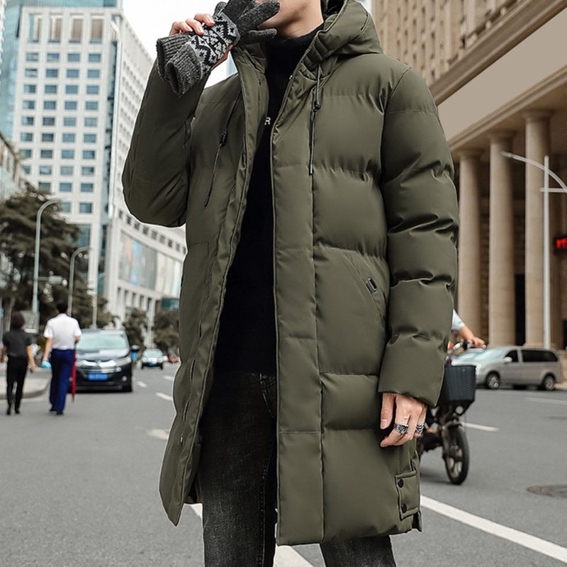 Men Cotton Coat With High Collar Mid length Men's Winter Jacket Men's Padding Hooded Down Coat Long Padding - Image 10