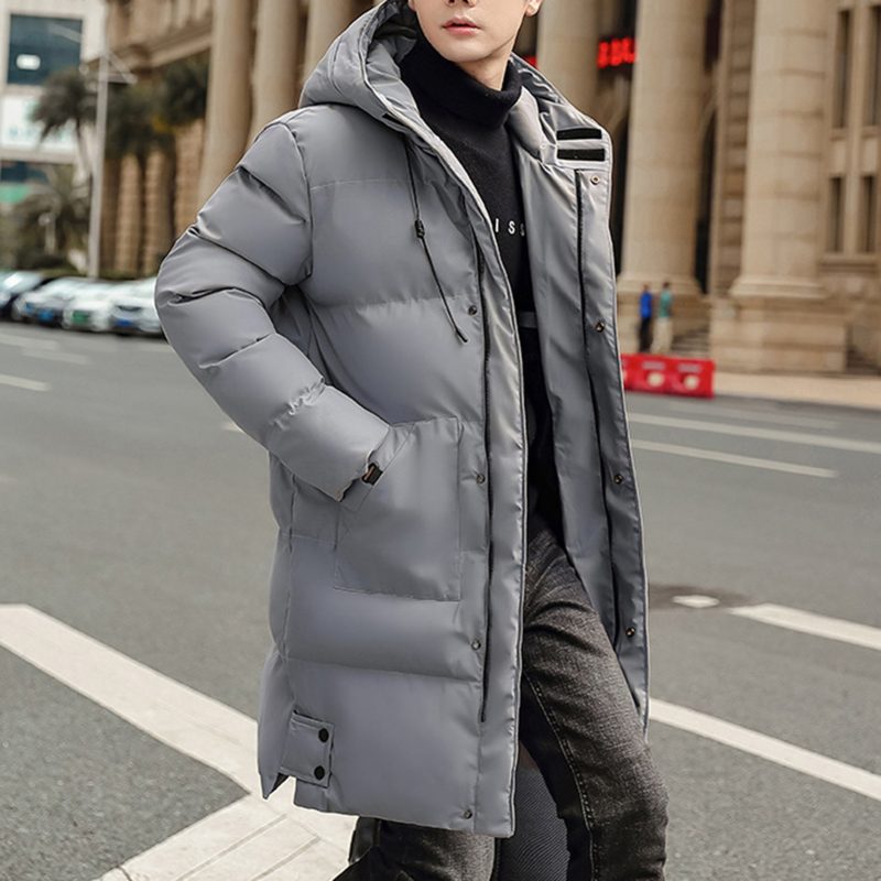 Men Cotton Coat With High Collar Mid length Men's Winter Jacket Men's Padding Hooded Down Coat Long Padding - Image 11