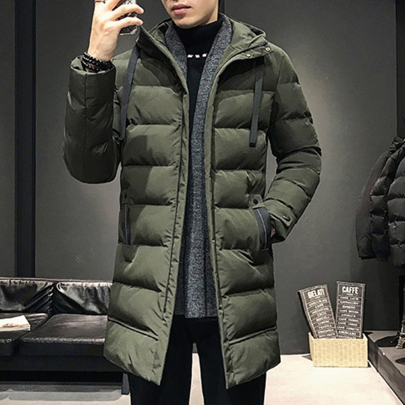 Men Cotton Coat With High Collar Mid length Men's Winter Jacket Men's Padding Hooded Down Coat Long Padding - Image 12