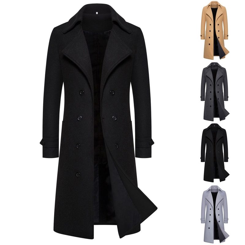Unisex Long Wool Coat Trend Fashion Double-Breasted Elegant Windbreaker Woolen Jackets Autumn Daily Classic All-Match Slim Coat - Image 2