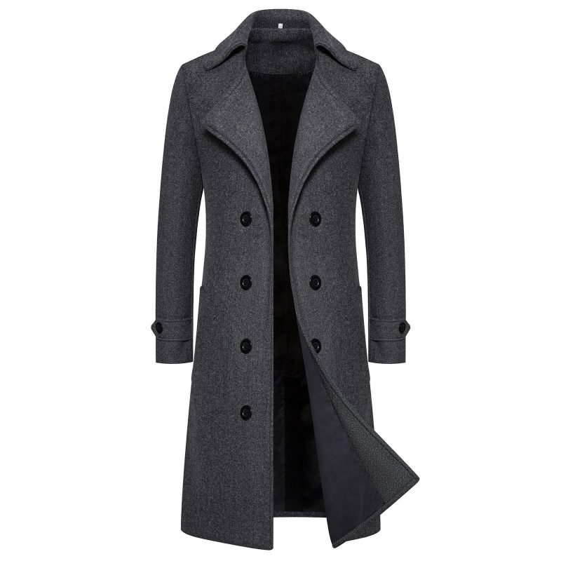Unisex Long Wool Coat Trend Fashion Double-Breasted Elegant Windbreaker Woolen Jackets Autumn Daily Classic All-Match Slim Coat - Image 3