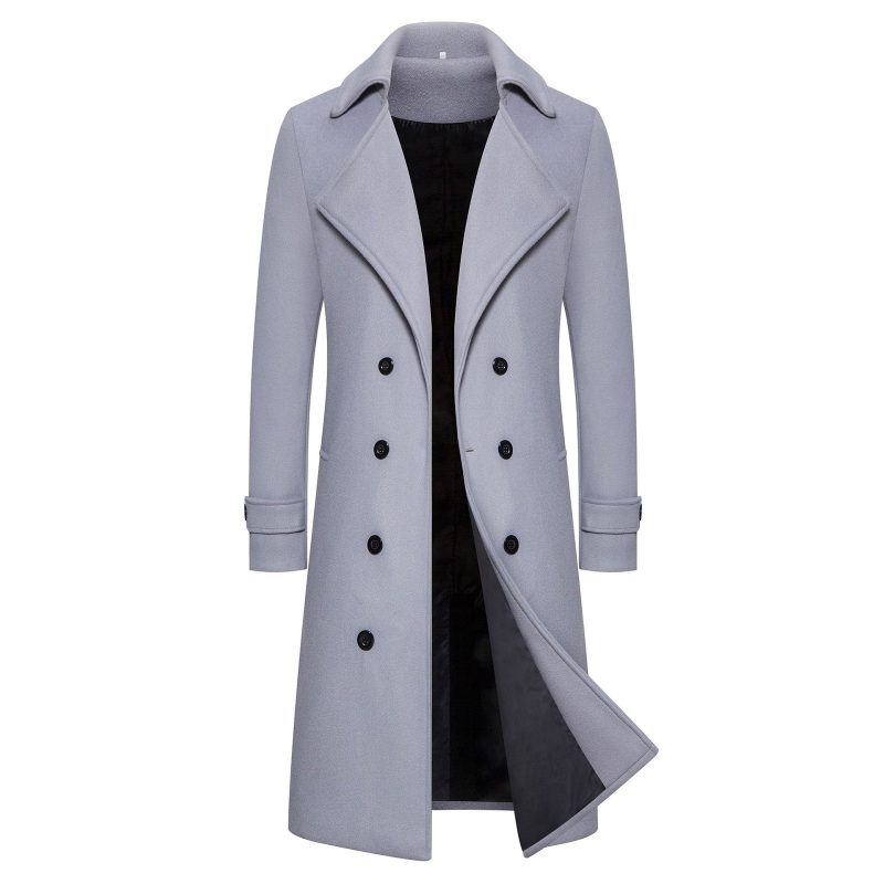 Unisex Long Wool Coat Trend Fashion Double-Breasted Elegant Windbreaker Woolen Jackets Autumn Daily Classic All-Match Slim Coat - Image 4