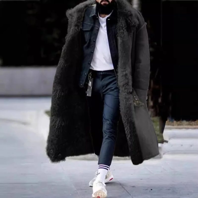 Independent Stock Chamois Leather Overcoat Men's Extra-long Thickened Winter Jacket Amazon EBay Velvet Thermal Coat For Cold Wea - Image 2