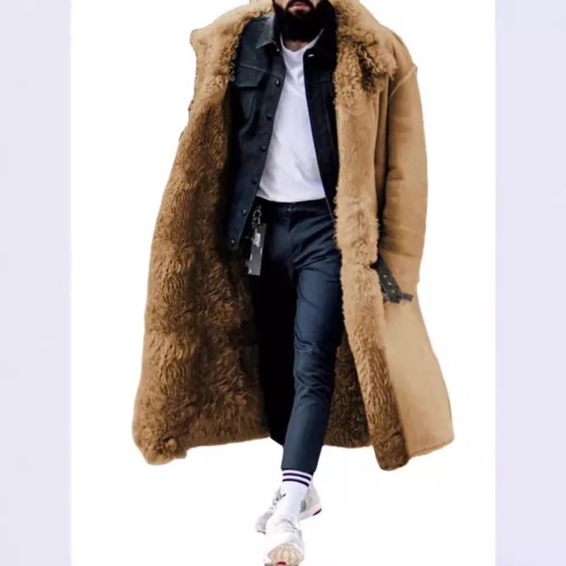 Independent Stock Chamois Leather Overcoat Men's Extra-long Thickened Winter Jacket Amazon EBay Velvet Thermal Coat For Cold Wea - Image 5