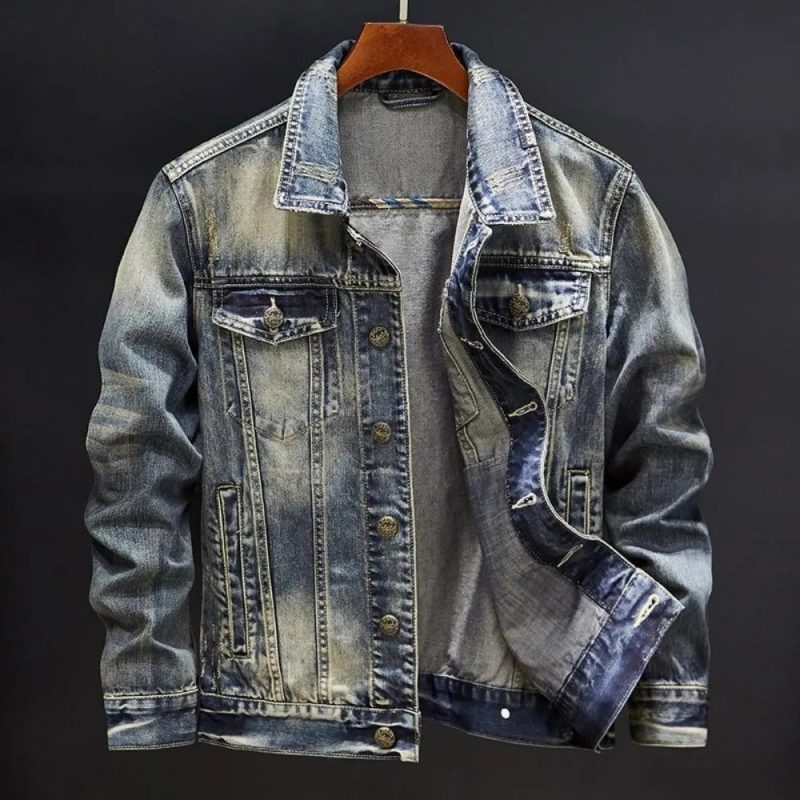 Korea Denim Jackets Man Vintage Button Cowboy Coat for Men of Fabric Korean Popular Clothes Worn In Lowest Price New Trendy Low