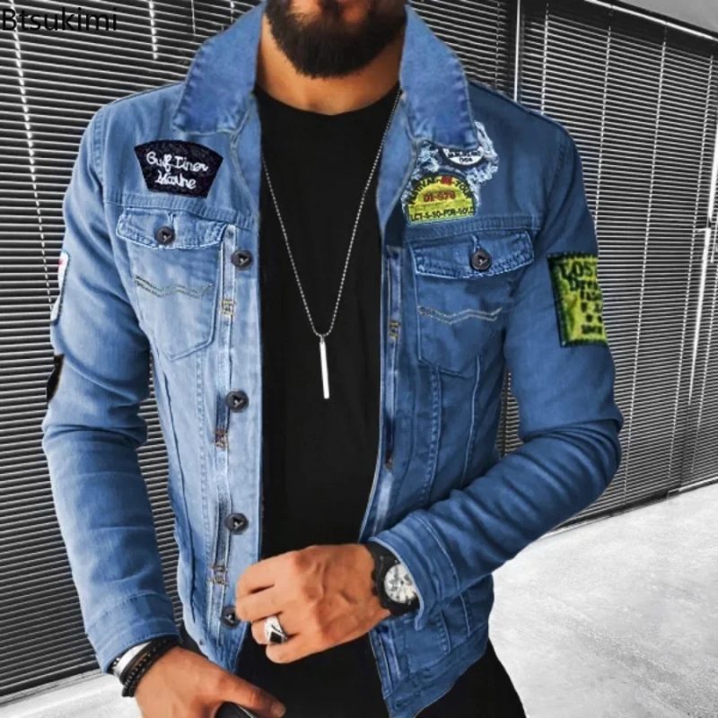 2025 Autumn Winter Men's Imitation Lamb Fleece Thickened Warm Denim Coats Plush Lapel Button Long Sleeve Denim Jackets for Men - Image 4