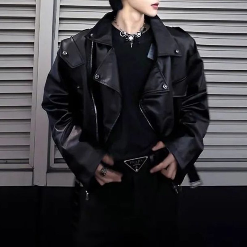 Mens Pu Leather Jacket Machine Casual Lined Leather Jacket Autumn Streetwear Personality Trend Temperament Tops Men'S Clothing