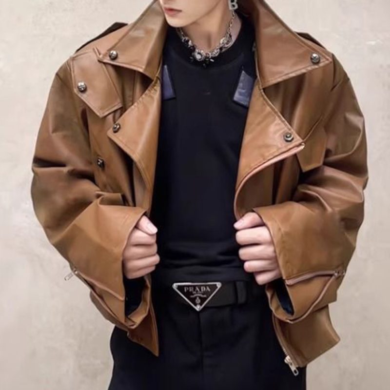 Mens Pu Leather Jacket Machine Casual Lined Leather Jacket Autumn Streetwear Personality Trend Temperament Tops Men'S Clothing - Image 2