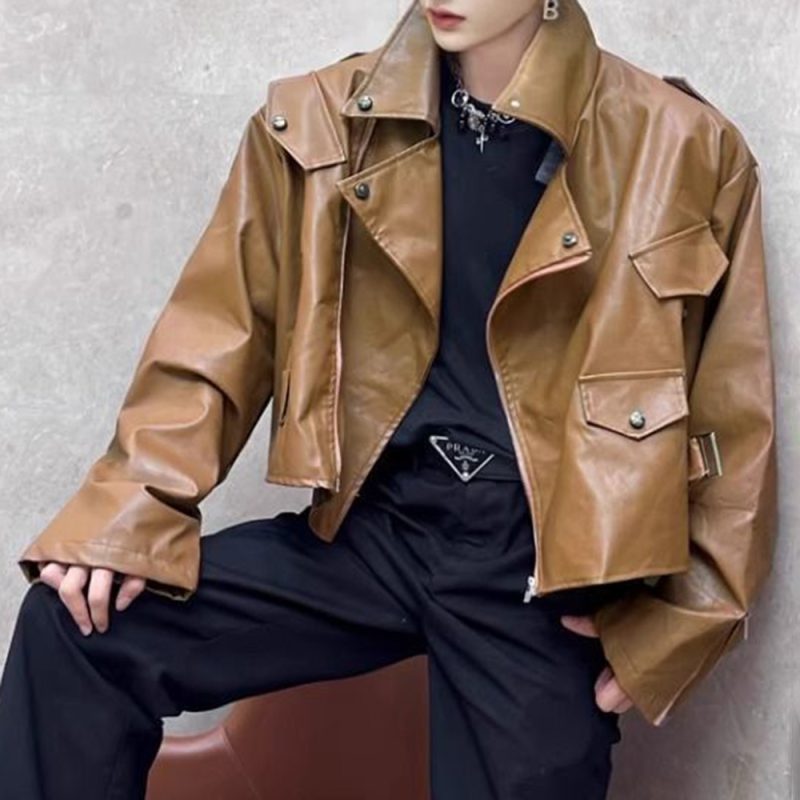 Mens Pu Leather Jacket Machine Casual Lined Leather Jacket Autumn Streetwear Personality Trend Temperament Tops Men'S Clothing - Image 3