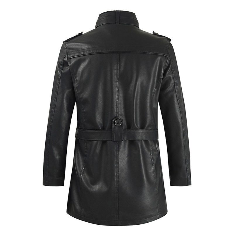New High Quality Jacket Men's Street Windbreaker Coat Men Leather Clothing Thick Jacket Fleece Men Casual Jacket PU - Image 2