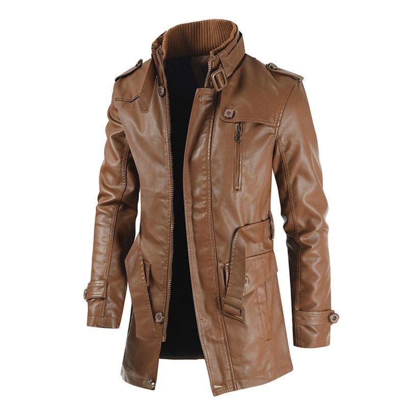 New High Quality Jacket Men's Street Windbreaker Coat Men Leather Clothing Thick Jacket Fleece Men Casual Jacket PU - Image 4