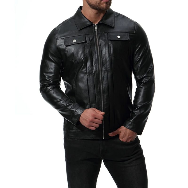 Autumn New European and American Fashion Water Wash Motorcycle Leather Coat with Polo Collar PU Leather Jacket Style Men's Coat - Image 3