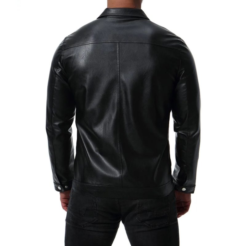 Autumn New European and American Fashion Water Wash Motorcycle Leather Coat with Polo Collar PU Leather Jacket Style Men's Coat - Image 4