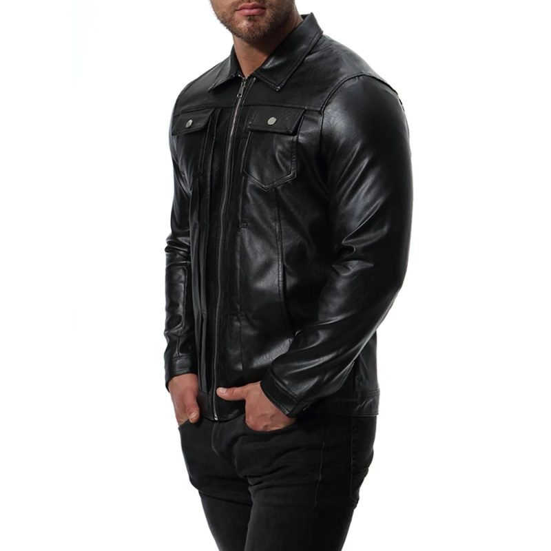 Autumn New European and American Fashion Water Wash Motorcycle Leather Coat with Polo Collar PU Leather Jacket Style Men's Coat - Image 5