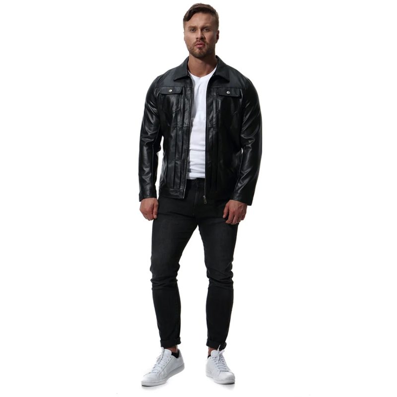Autumn New European and American Fashion Water Wash Motorcycle Leather Coat with Polo Collar PU Leather Jacket Style Men's Coat - Image 6