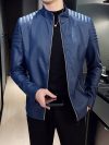Motorcycle PU Leather Jacket Men Winter Leahter Jacket Male Stand Collar Casual Windbreaker trendy mens clothing black blue coat