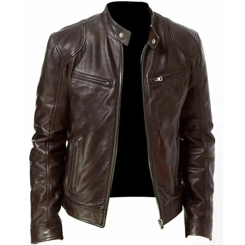 2025 Leather Motorcycle Jacket Men Stand Collar Casual Slim Short-Coat PU Jacket Autumn Winter Windproof Leather Coat Blazer Men - Image 2
