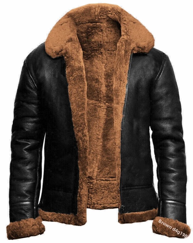 Cross-Border Trade Autumn/Winter Fleece-Lined Lapel Loose-Fit Zippered Casual Straight Bottom PU Fashionable Men's Wear - Image 3