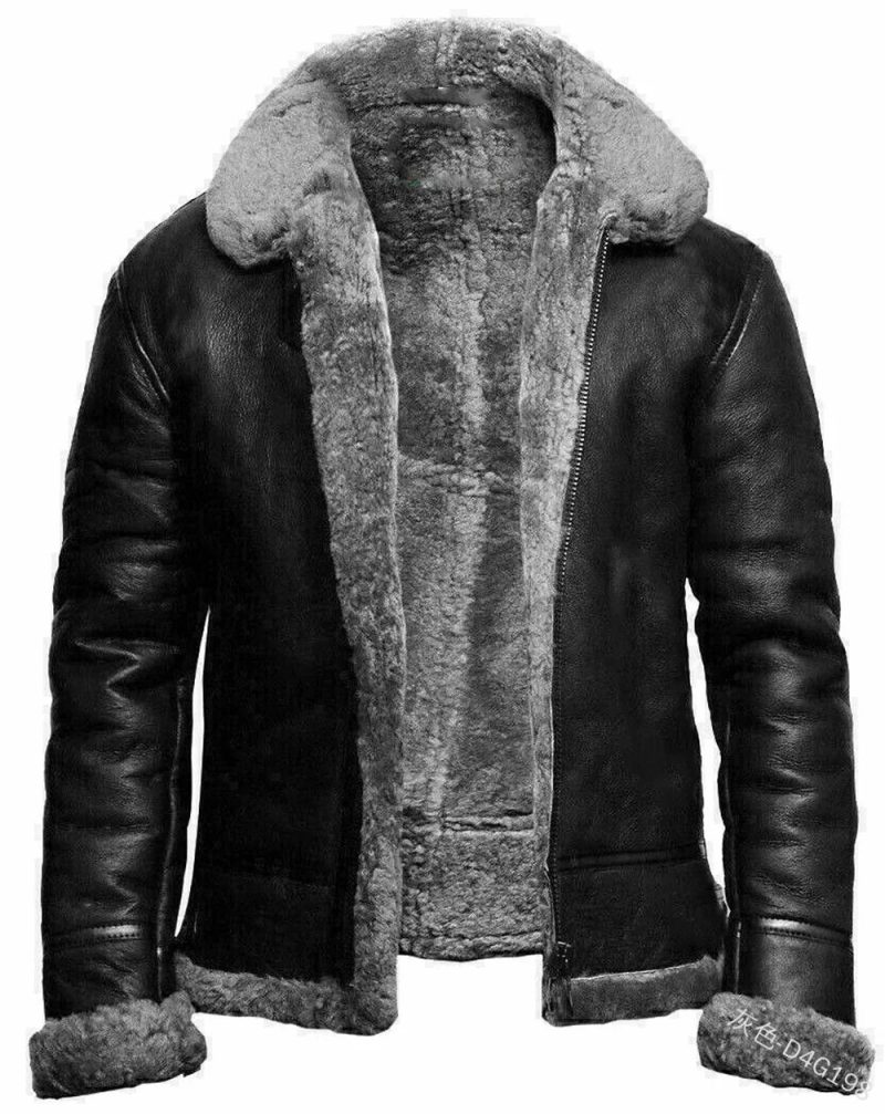 Cross-Border Trade Autumn/Winter Fleece-Lined Lapel Loose-Fit Zippered Casual Straight Bottom PU Fashionable Men's Wear - Image 4