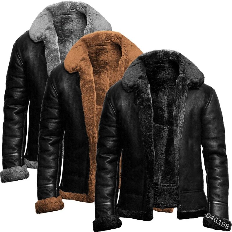 Cross-Border Trade Autumn/Winter Fleece-Lined Lapel Loose-Fit Zippered Casual Straight Bottom PU Fashionable Men's Wear - Image 5